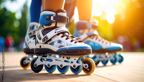 Kids Rollerblading Park Sunset.