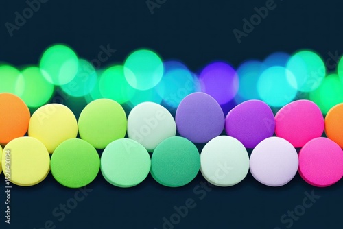 Multicolored Glitter Circles with Bokeh Lights Background