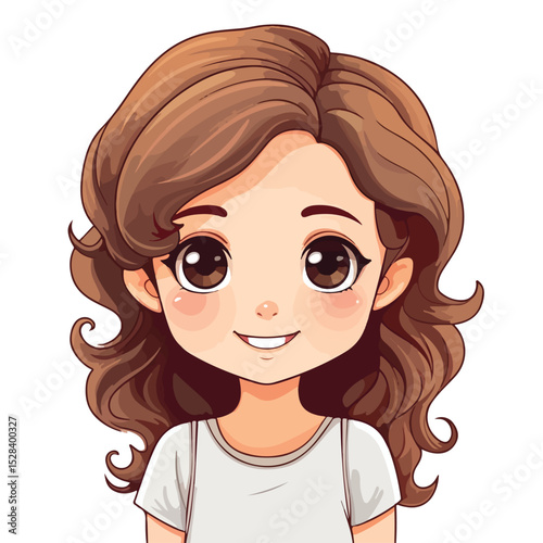 Adorable Cartoon Vector Illustration of a Young Kid Girl Face in Infancy