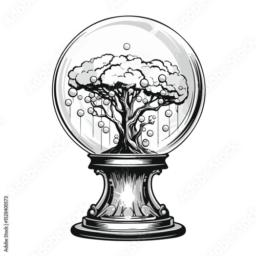 Professional Gums Crystal Ball Dispenser in Black and White Vector Illustration