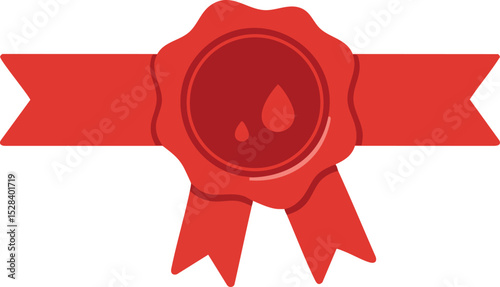 Red Wax Seal with Ribbon Illustration for Authentic Document Decoration and Vintage Style Design Elements 