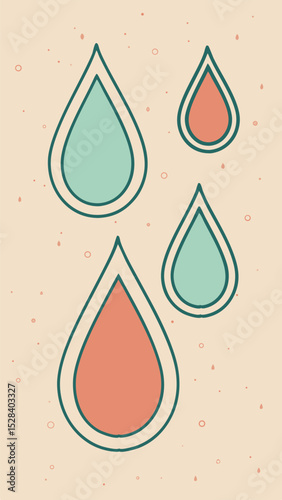 Abstract illustration of water droplets with modern minimalist design on transparent background
