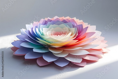 Office supplies. A flower made of different colored pieces of paper.