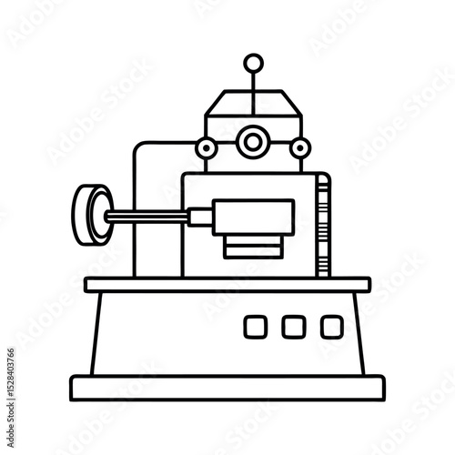 Lathe Turret Machine Outline Line Art Vector