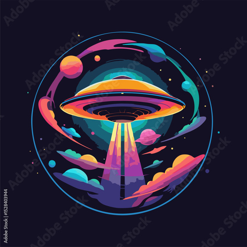 ufo illustration. alien. flying foreign object