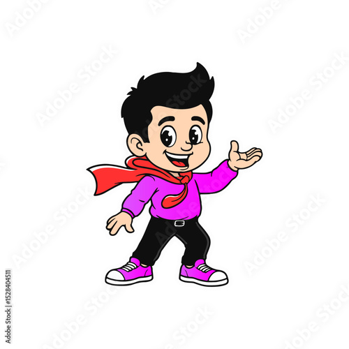 Confident Superhero Boy in Pink Cape