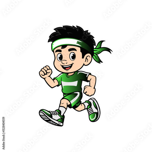 Energetic Boy Running in Green Active wear
