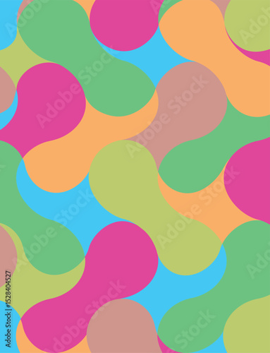 Wavy spots. Abstract seamless pattern with colorful organic shapes and fluid blobs. Playful and vibrant design for kids textiles, wrapping paper, or digital backgrounds