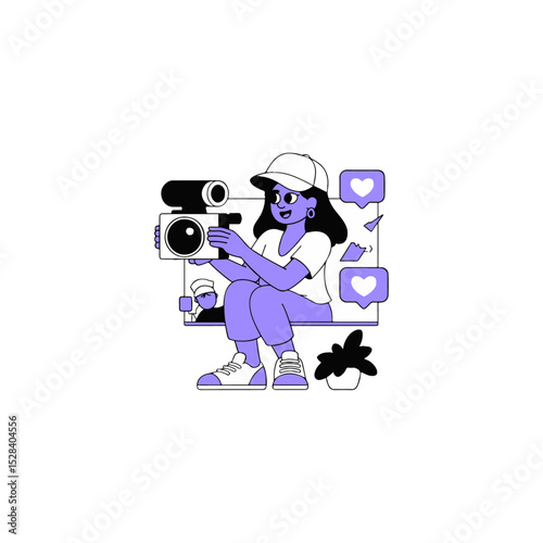 Girl Vlogger Filming with Camera and Phone