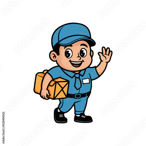 Friendly Cartoon Delivery Boy Waving