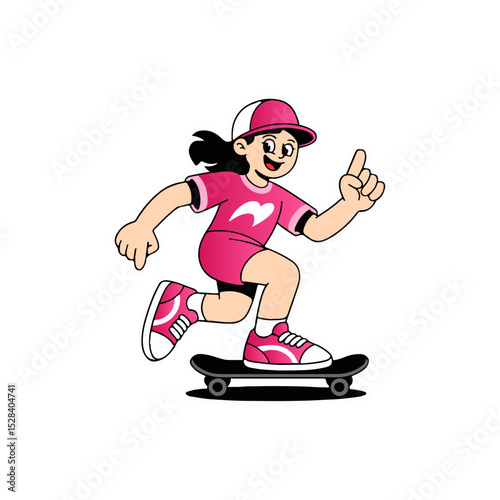 Skater Girl in Action Vector Character Illustration