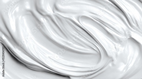 Pearlescent skincare product swirling, blending into soft, silky texture, highlighting cosmetic elegance and smooth skin care aesthetic