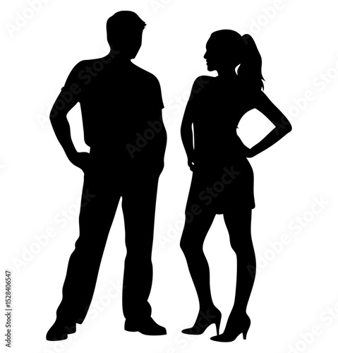 Professional couple and office silhouettes PNG standing together
