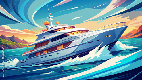 Ocean Voyager: A majestic yacht gracefully cuts through the pristine waters, embodying luxury and maritime excellence. A stunning display of design and engineering in Very beautiful