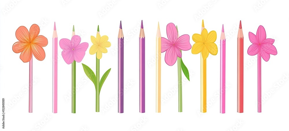 Obraz premium Colorful Flower-Shaped Colored Pencils