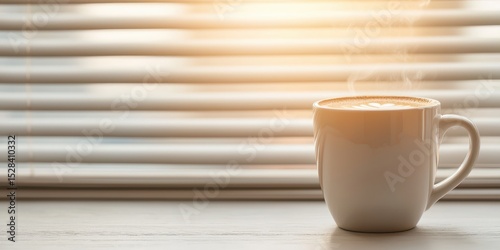 National cappuccino day with hot caffeine idea. Cozy coffee cup with steam against a light background.