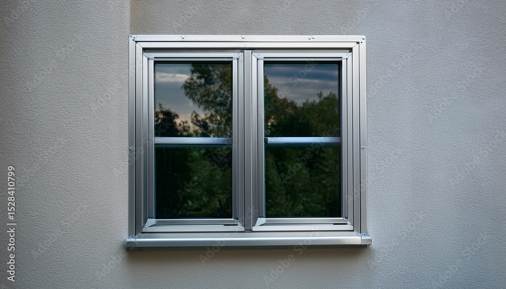 Fototapeta premium metal aluminum window with gray silver frame industrial aesthetic