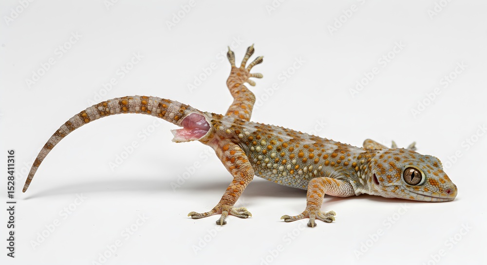 Naklejka premium Gecko Tail Autotomy Close-Up on White Background