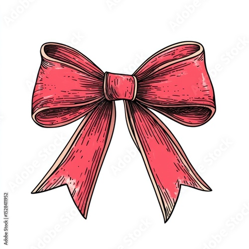 A vibrant red ribbon bow, hand-drawn style