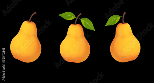 Pear vector, Set of pears, Pear illustration, Green pear vector, Yellow pear icon, Pear fruit vector, Pear clipart, Hand-drawn pear, Whole and sliced pears, Pear collection vector, Juicy pear vector, 