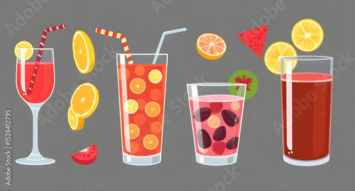 Juice and fruits vector, Fruit juice illustration, Fresh juice vector, Assorted fruits vector, Juice glass vector, Citrus juice vector, Tropical fruits and juice, Juice splash vector, Orange juice vec