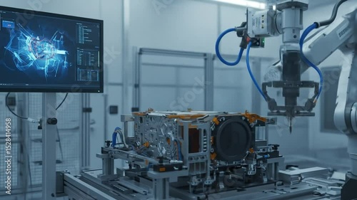 Robotic arm welding automation process in factory for manufacturing industry and engineering solution