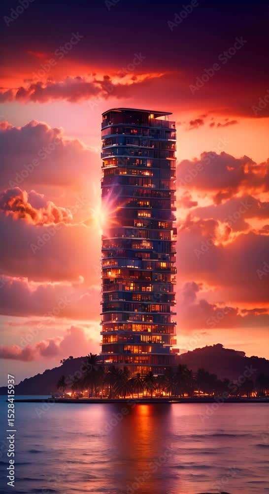 Sunset over the ocean colorful lights HD resolution with hyper realistic nature Background 4K vertical