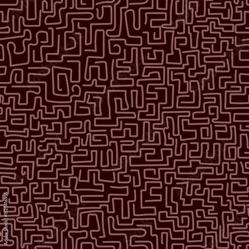 Seamless abstract vector pattern with doodles resembling a maze in brown shades. Endless background with abstract maze for decorating your designs and prints.