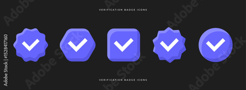 Vector set of verification badge icons. Includes checkmarks in various shapes: star, hexagon, square, and circle. Perfect for social media, profiles, UI, identity, and approval systems.