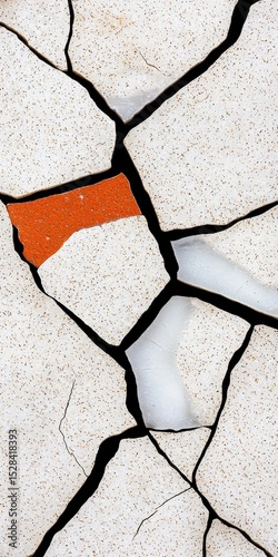 Abstract Cracked Surface with Orange and White Accents