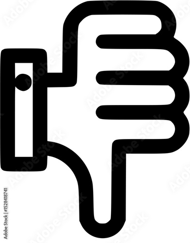 A bold, black-outlined thumbs-down icon, symbolizing disapproval or rejection.