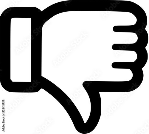A bold, black and white illustration of a thumbs-down gesture, indicating disapproval or dislike.