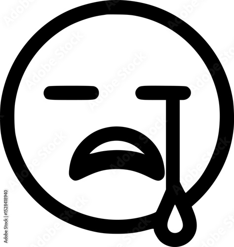 A black and white cartoon emoticon depicting sadness with tears.