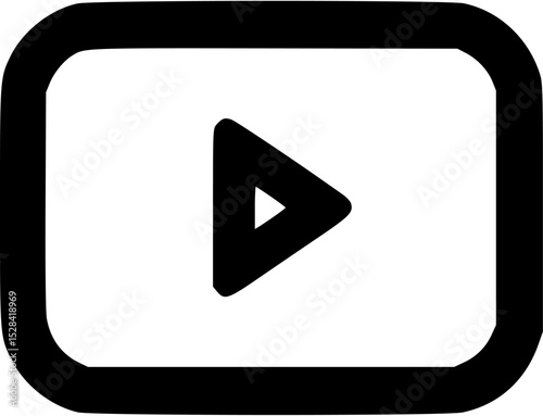 Simple black and white icon depicting a play button within a rounded square frame.