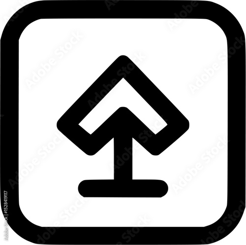 Black arrow pointing upwards within a rounded square frame, simple graphic design.