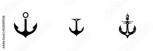 Unique collection of anchor icons designed for nautical themes and maritime projects, showcasing various styles and shapes