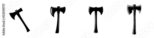 Icon set showcasing various designs of axes in a simple black and white style for versatile applications