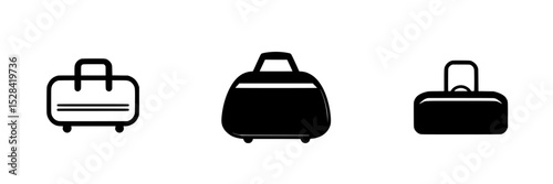 Icon set depicting various styles of travel bags suitable for different activities and purposes