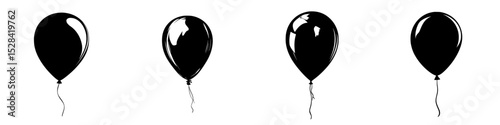 Variety of black balloon icons designed for celebrations and events, showcasing different shapes and styles