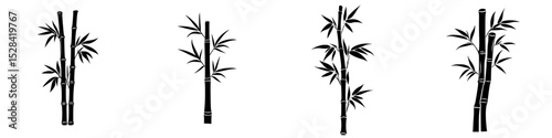 Icon set featuring different styles of bamboo silhouettes suitable for various design projects