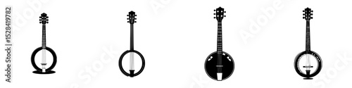 Different styles of banjo icons showcasing various designs and shapes in a creative and artistic manner