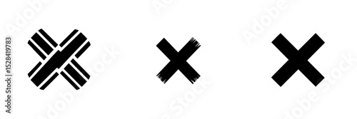 Set of unique black icons featuring various styles of crosses suitable for graphic design and digital projects