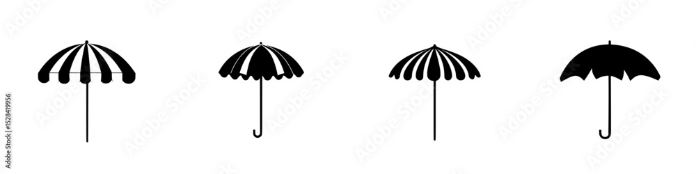 Obraz premium Collection of four unique umbrella icons featuring distinct designs and patterns suitable for various applications