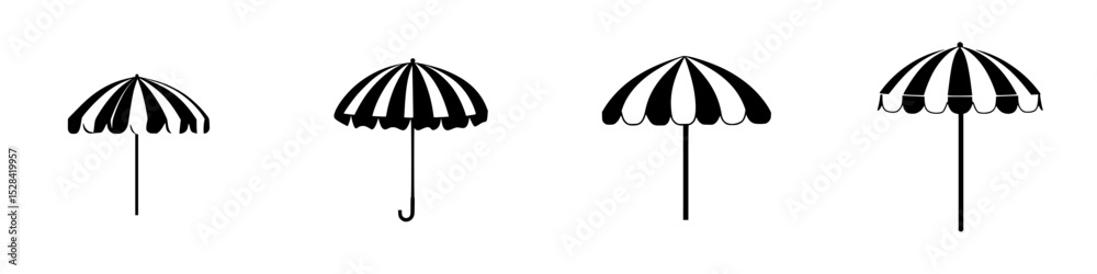 Fototapeta premium Icon set featuring black and white striped umbrellas for outdoor activities and designs