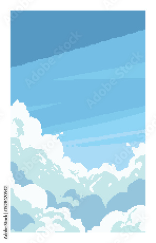 Pixel Art Sky with Fluffy Clouds Background Illustration