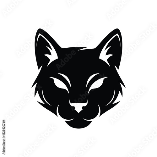 Stylized Black Cat Head Vector Illustration Fierce Feline Design for Logos, Prints, and More