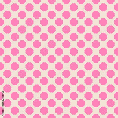 Funky seamless pattern with stylized small flower silhouettes. Simple vector floral geometric ornament. Cute hot pink girlish background. Summer texture. Repeated design for decor, textile, print