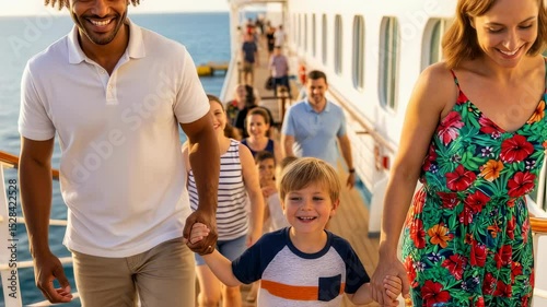 Family enjoying leisure cruise experience with smiles and scenic ocean views