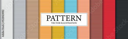 Set of 10 pcs panoramic backgrounds patterns of different colors garage doors, horizontal lines - Vector illustration