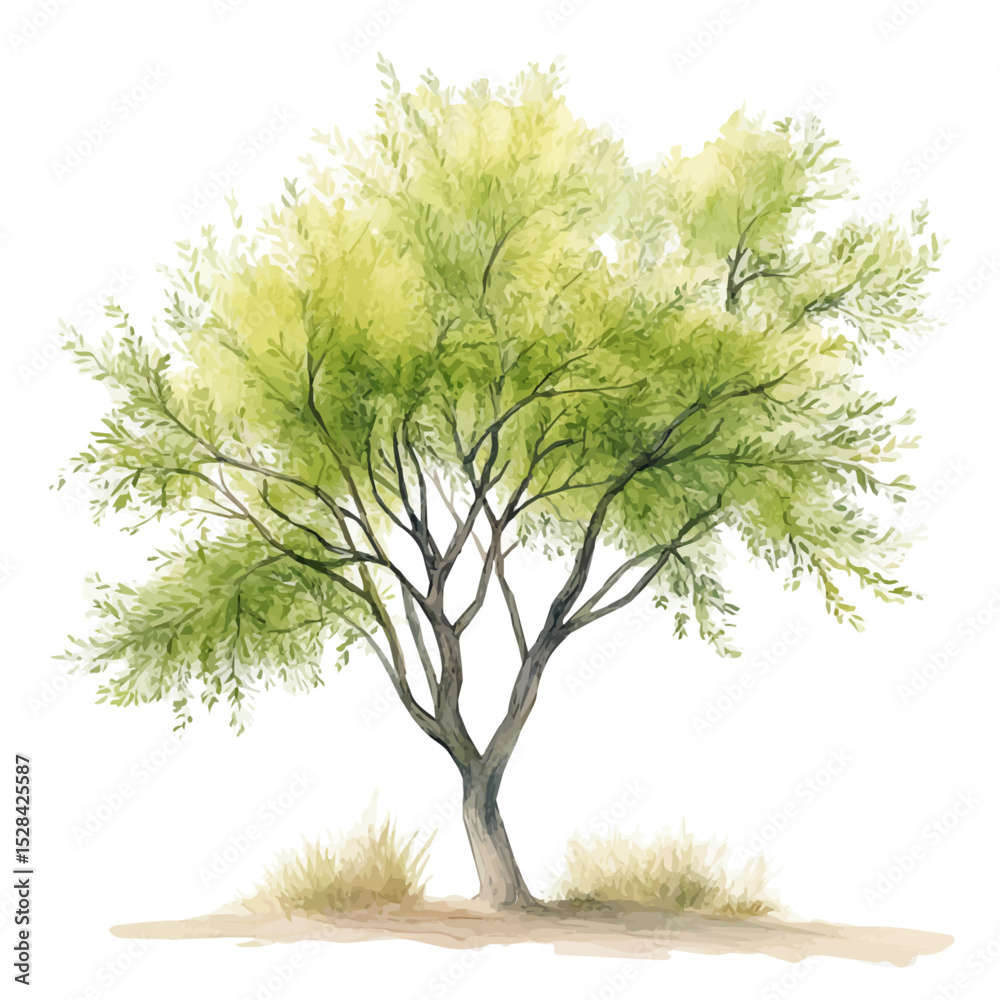 A Palo Verde Tree, watercolor clipart vector, high quality, isolated on a white background.